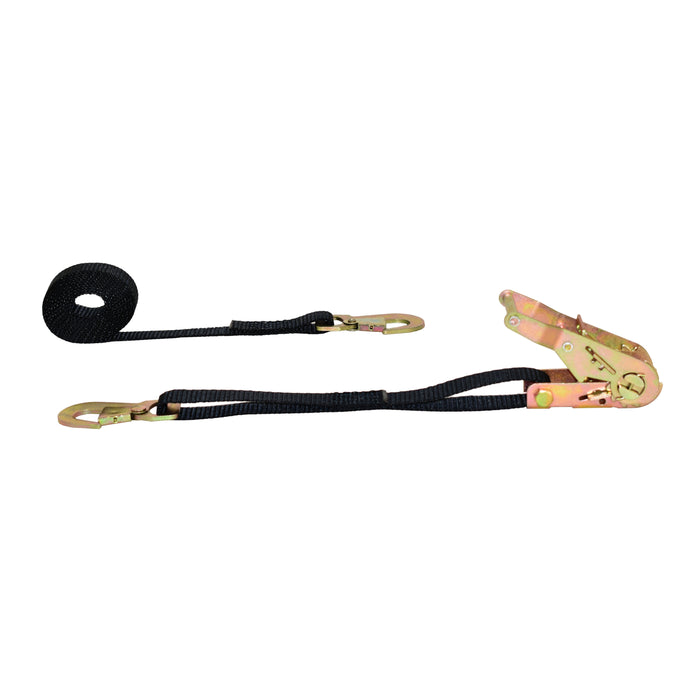 1" Black Wide Handle Ratchet Strap w/ Flat Snap Hooks | 3,300 Lbs. Breaking Strength