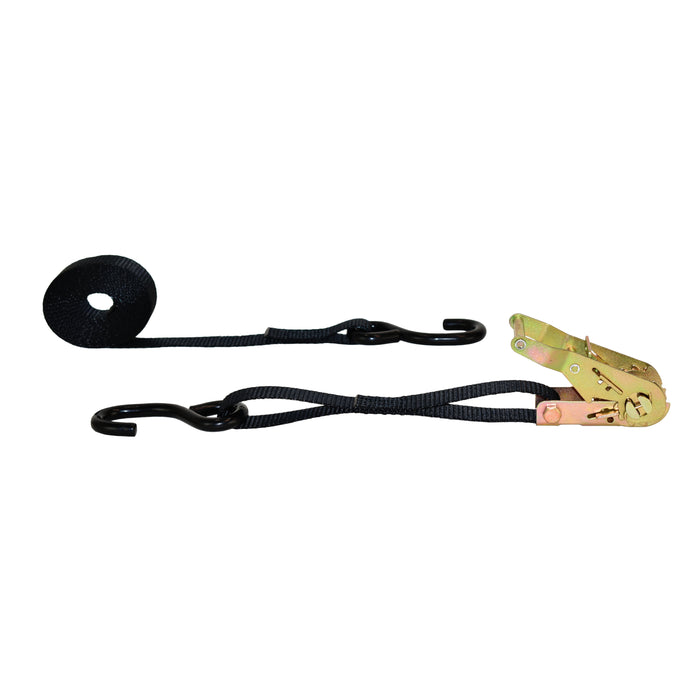 1" Black Wide Handle Ratchet Strap w/ Heavy Duty Vinyl Coated S-Hooks | 3,300 Lbs. Breaking Strength