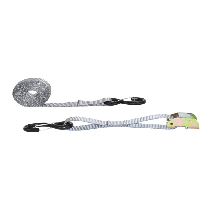 1" Gray Cam Buckle w/ Heavy Duty Black Vinyl Coated S-Hook w/Keepers | 1,500 Lbs. Breaking Strength