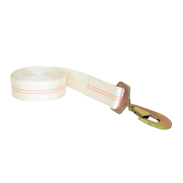 2" X 15' White Tent Long & Wide Handle Ratchet Strap w/ Twisted Snap Hook & Double D-Ring | 6,000 Lbs. Breaking Strength