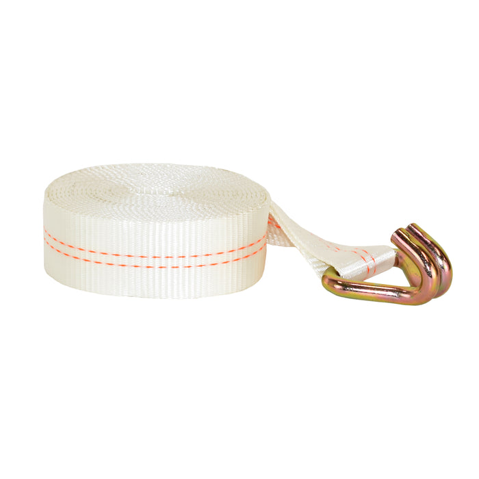2" X 15' White Tent Long & Wide Handle Ratchet Strap w/ Heavy Duty Double J Wire Hooks  | 11,000 Lbs. Breaking Strength