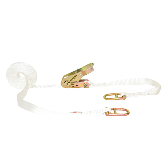 1" X 16' White Tent Wide Handle Ratchet Strap Strap w/ Double D-Rings  | 3,300 Lbs. Breaking Strength