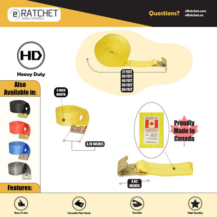 4" Winch Strap w/ Flat Hook | 16,200 Lbs. Breaking Strength