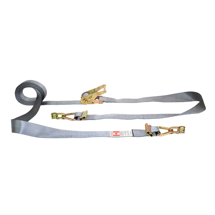 2" Short & Wide Handle Ratchet Strap w/ E-Track Spring End Fittings & L-Track Double Stud w/ Delta Links | 4,400 Lbs. Breaking Strength