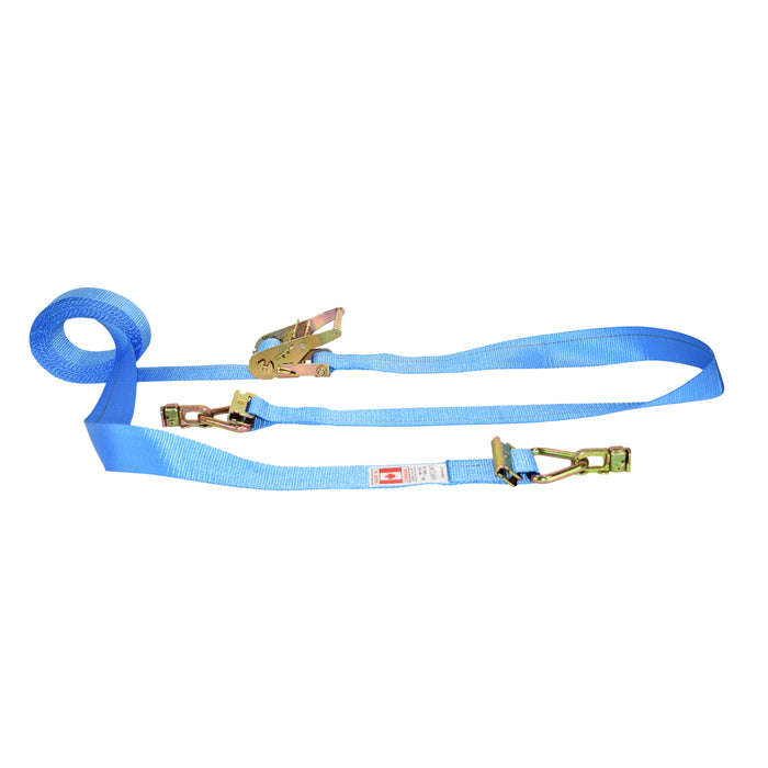 2" Short & Wide Handle Ratchet Strap w/ E-Track Spring End Fittings & L-Track Double Stud w/ Delta Links | 4,400 Lbs. Breaking Strength