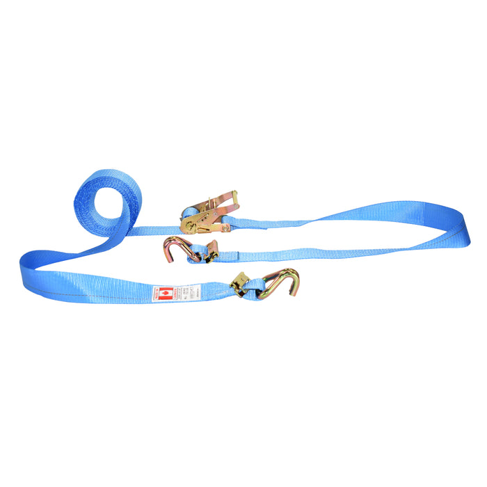 2" Short & Wide Handle Ratchet Strap w/ E-Track Spring End Fittings & Heavy Duty Double J Wire Hooks | 4,400 Lbs. Breaking Strength