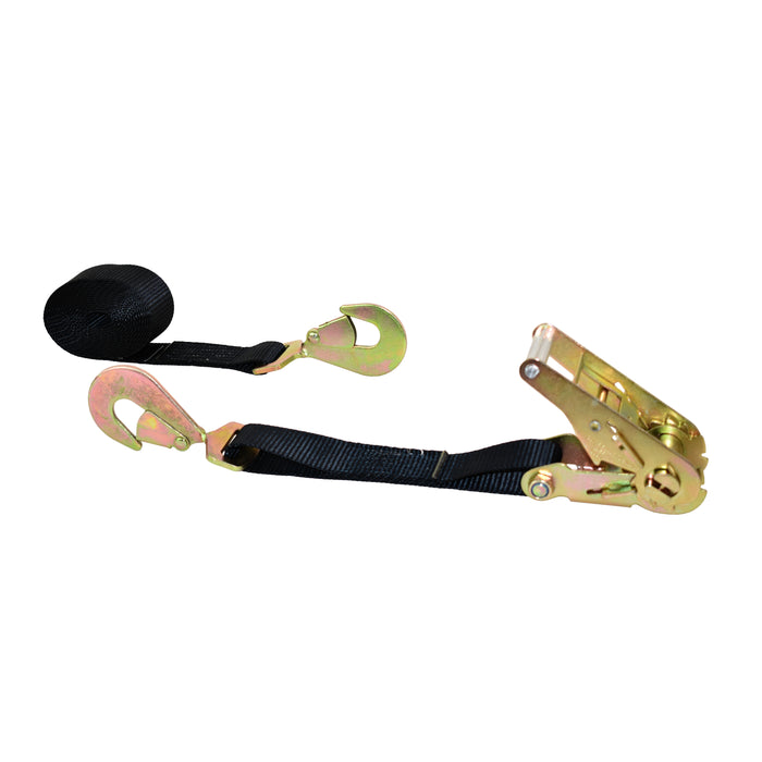 2" Heavy Duty Short & Narrow Handle Ratchet Strap w/ Twisted Snap Hooks | 11,000 Lbs. Breaking Strength