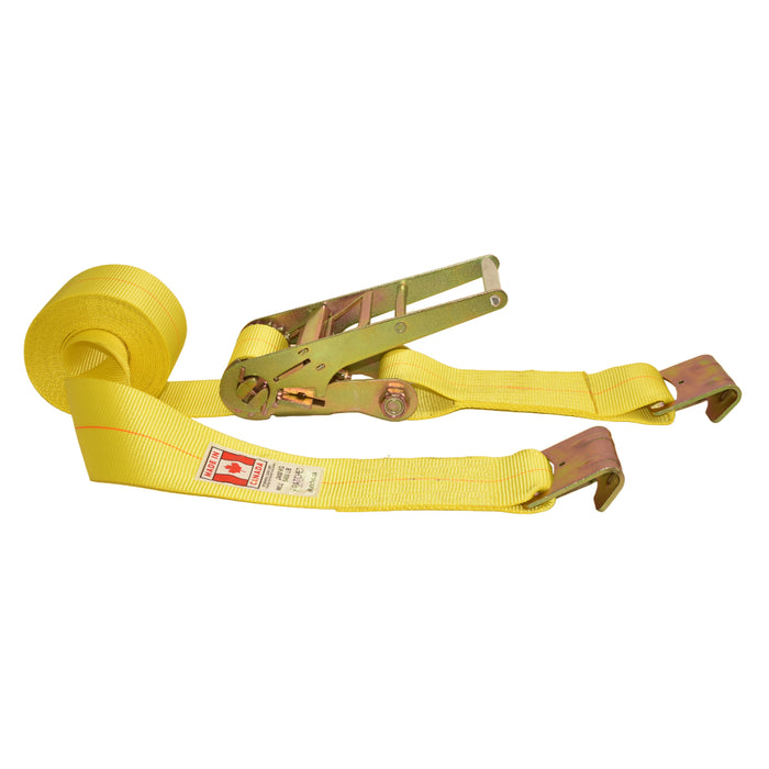 4" Long Handle Ratchet Strap w/ Flat Hooks | 16,200 Lbs. Breaking Strength
