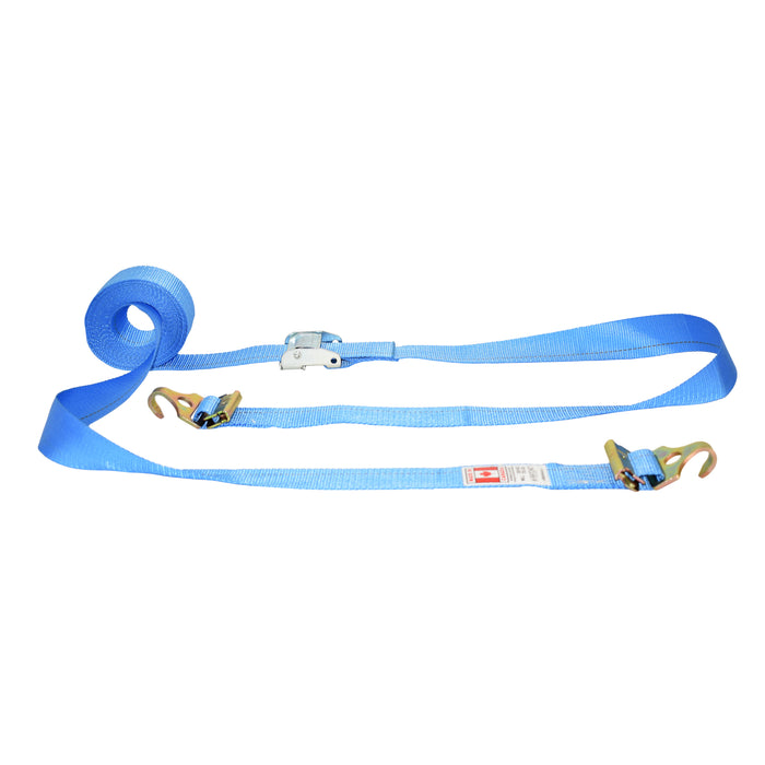 2" Cam Buckle Strap w/ E-Track Spring End Fittings & Narrow Flat Plate Hooks | 2,200 Lbs. Breaking Strength
