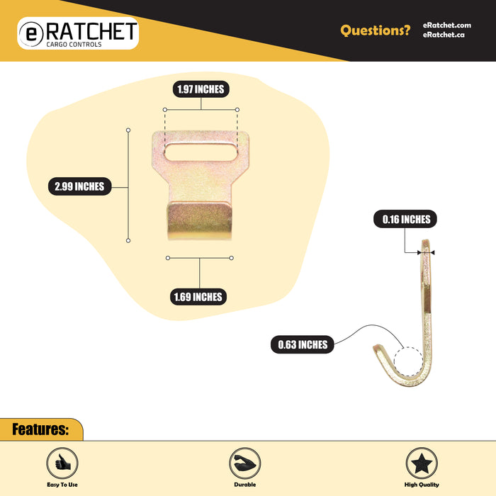 Narrow Flat Hook for 2" webbing | 6,600 Lbs. Breaking Strength