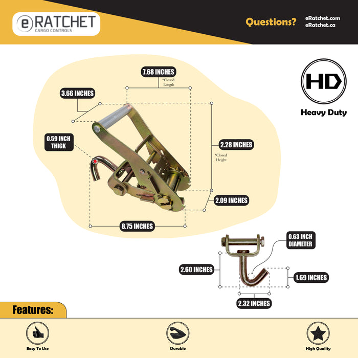 Ratchet w/ Swivel J-Hook for 2" webbing