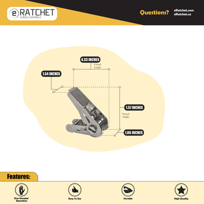 Stainless Steel Thumb Ratchet for 1" webbing | 1,750 Lbs. Breaking Strength