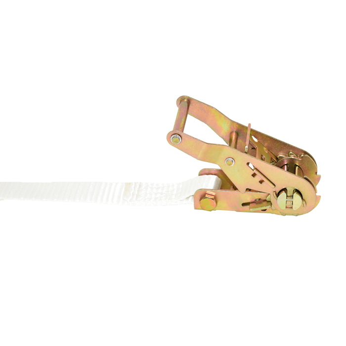 1" X 15' White Tent Cam Buckle Strap w/ Twisted Flat Snap Hook & Double D-Ring | 1,300 Lbs. Breaking Strength