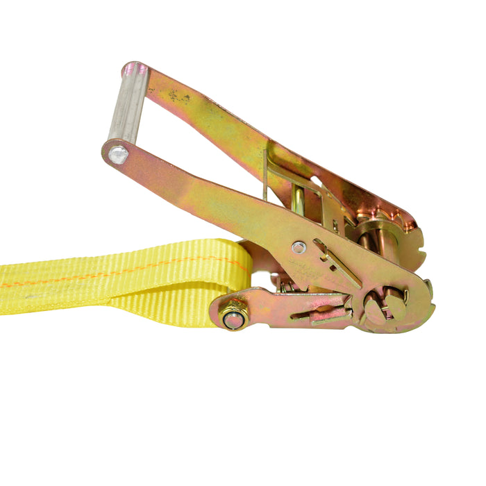 2" X 30' Yellow Heavy Duty  Long & Wide Handle Ratchet Strap w/ Flat Delta Rings | 11,000 Lbs. Breaking Strength
