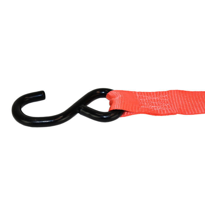 1-1/4" Sliding Ratchet Strap w/ Vinyl Coated S-Hooks | 2,000 Lbs. Breaking Strength