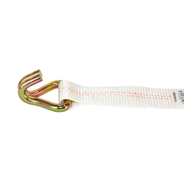2" X 15' White Tent Long & Wide Handle Ratchet Strap w/ Heavy Duty Double J Wire Hooks  | 11,000 Lbs. Breaking Strength